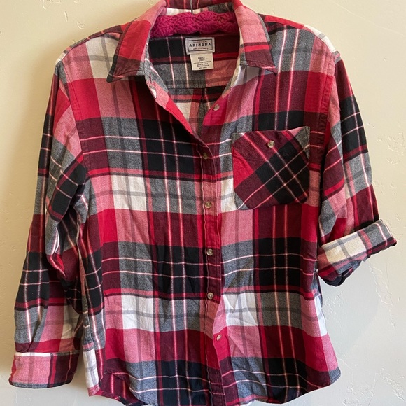 Arizona Vintage Red & White Plaid Flannel Sz Small - Picture 2 of 3